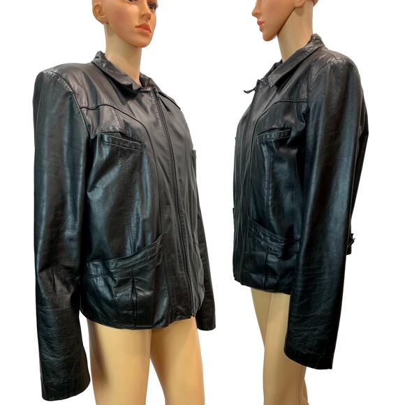 70s Wilsons Black Leather Bomber Jacket with Faux Fur Zip Out Lining - Picture 4 of 9